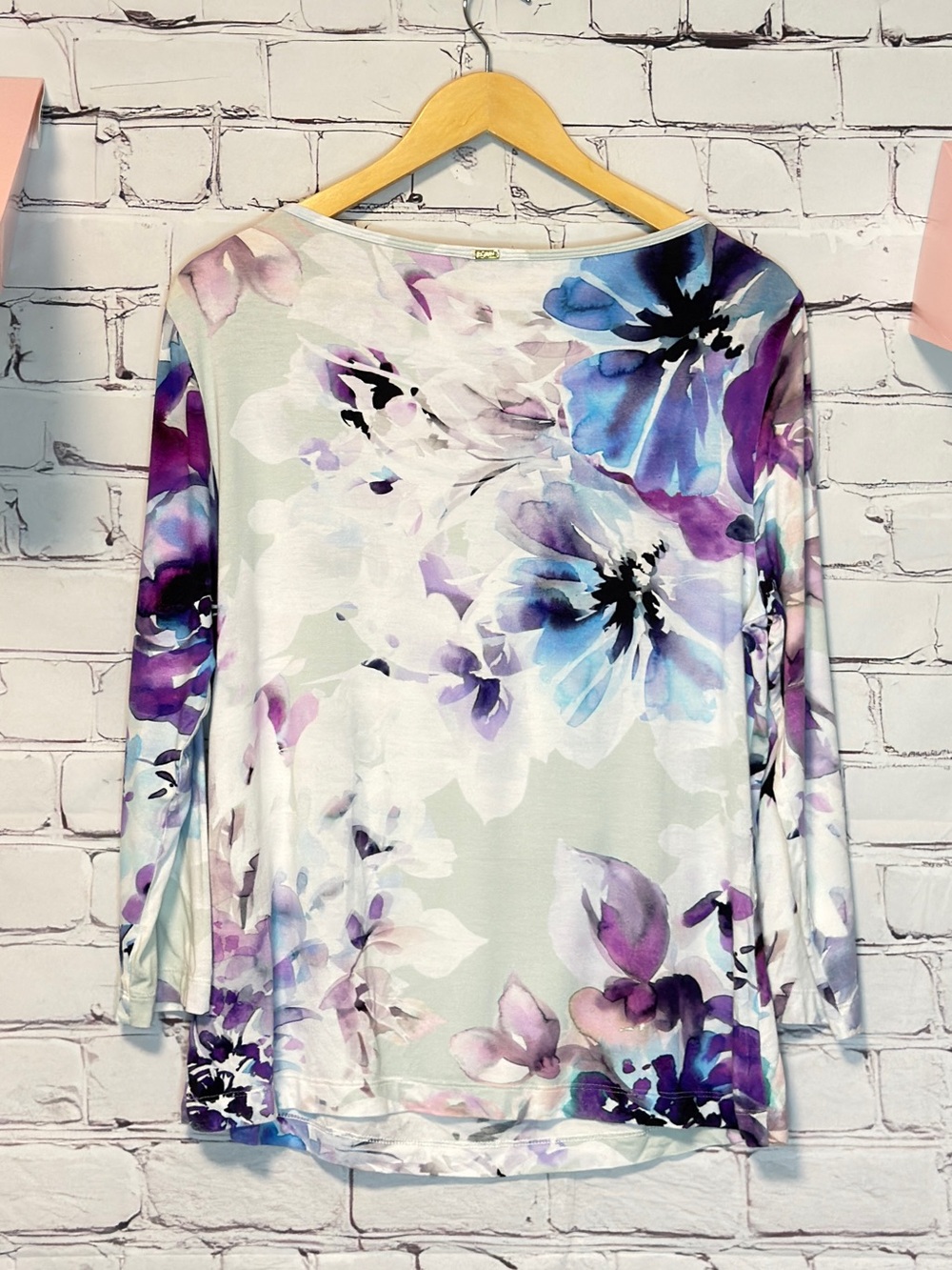 ST JOHN WATERCOLOR LONG SLEEVE KNOT TOP FLORAL EASY WEAR CHIC SIZE LARGE - Picture 3 of 9